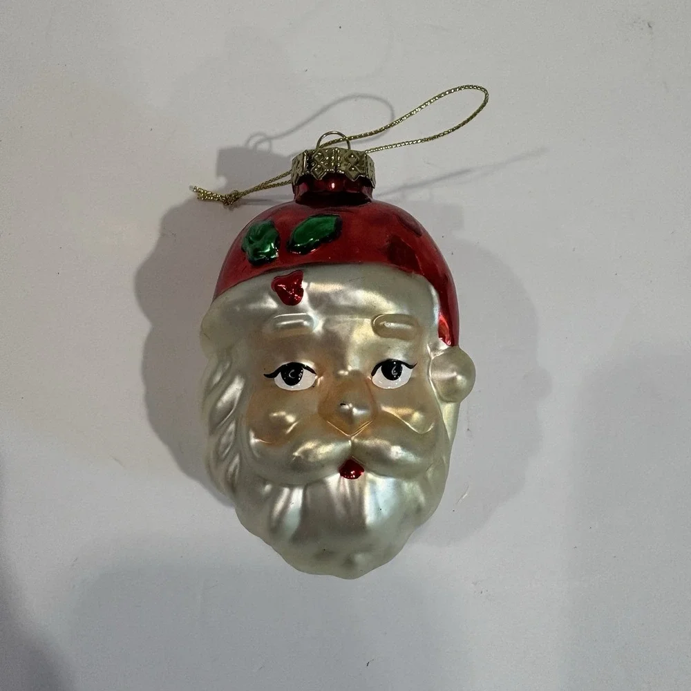 Vintage  SANTA CLAUS Head/Face Blown Mercury Glass Christmas Ornament 3.5